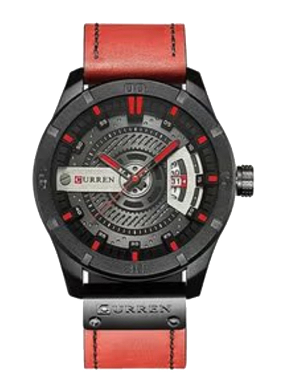 Curren Analog Watch for Men with Fabric Band, Water Resistant, Black-Red