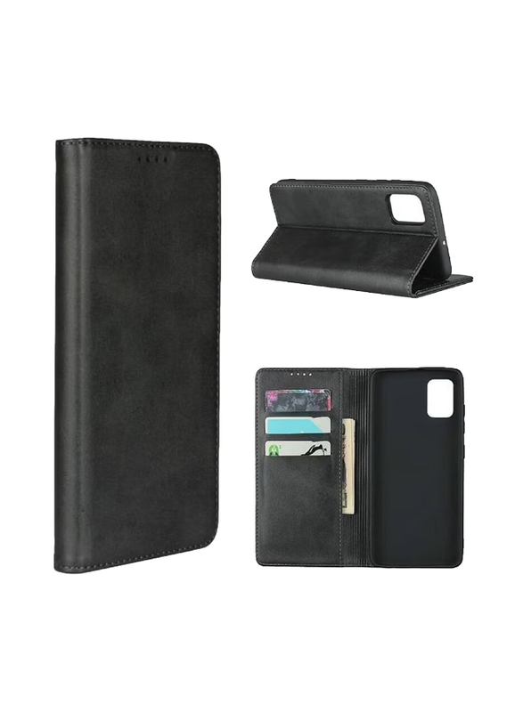 Samsung Galaxy A71 Leather Wallet Flip Mobile Phone Case Cover, Black