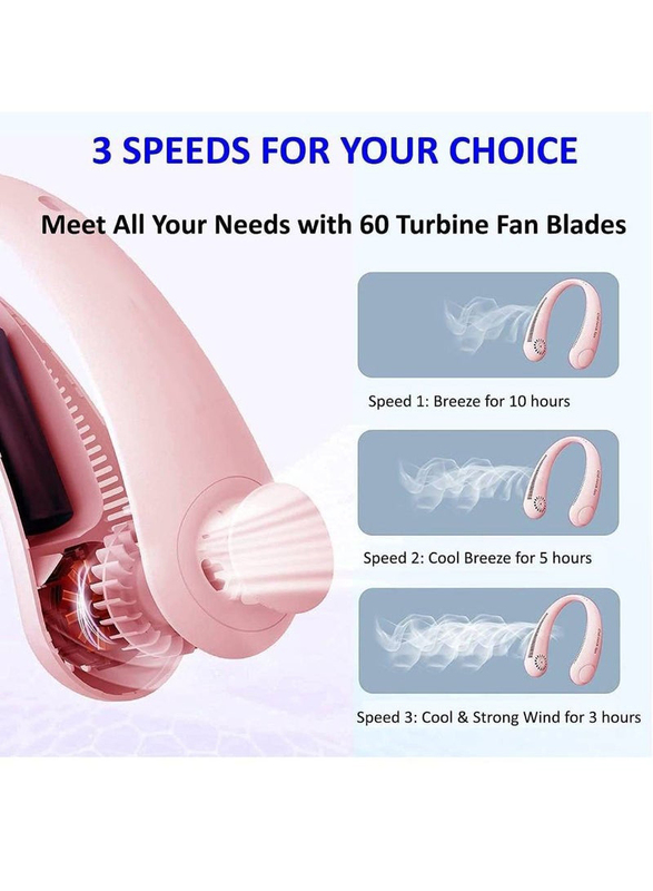 Portable Hands Free Bladeless 360° Cooling USB Rechargeable Neck Fan with 3 Wind Speed, Pink