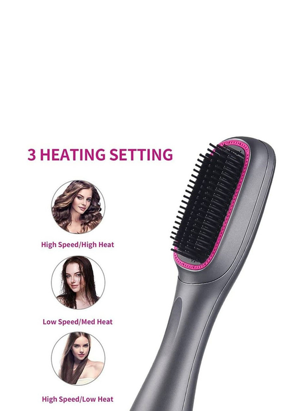 3-in-1 Professional Hair Brush Negative Ion Blow Dryer Straightening Brush Hot Air Styling Comb, Grey/Pink