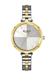 Curren Simple Style Analog Watch for Women with Stainless Steel Band, Water Resistant, 9043, Gold/Silver-White