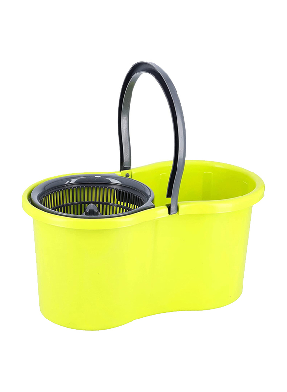 Royalford Modern Spin 360 Degree Spinning Mop Bucket Home Cleaner with Extended Easy Press Stainless Steel Handle & Easy Wring Dryer Basket, Yellow/Grey