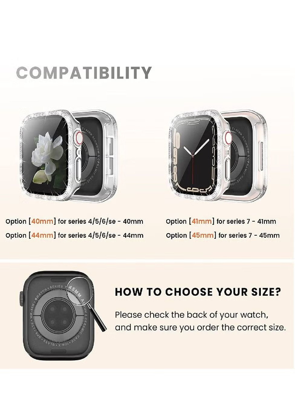 2-Piece Diamond Watch Cover Guard Shockproof Frame for Apple Watch 38mm, Clear/Black