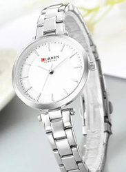 Curren Analog Watch for Women with Stainless Steel Band, Water Resistant, 9054, Silver-White