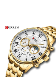 Curren Analog Watch for Men with Stainless Steel Band, Water Resistant and Chronography, N56456544A, Gold-Silver