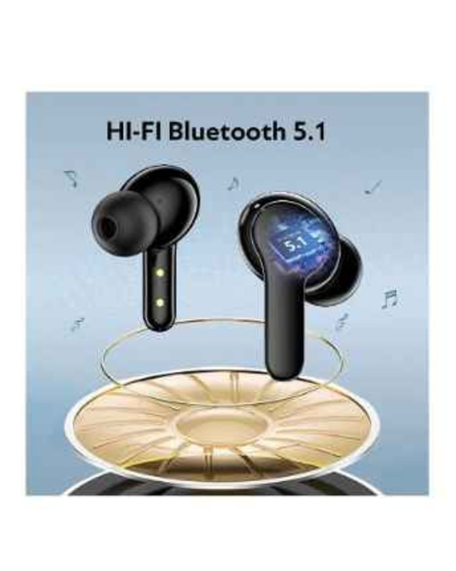 TWS Wireless Bluetooth Waterproof In-Ear Noise Cancelling Earbuds, Black