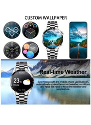 Stainless Steel Fitness Watch IP67 Waterproof Smartwatch, Silver