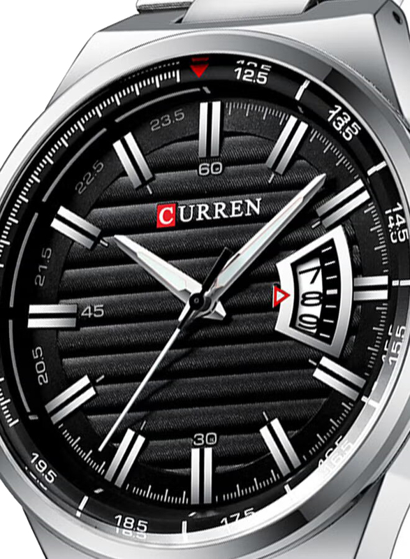 Curren Quartz Analog Watch for Men with Stainless Steel Band, Water Resistant, 8375, Silver-Black