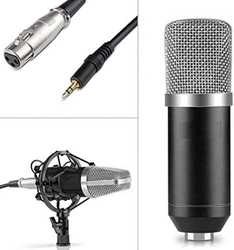 Studio Broadcasting Recording Condenser Microphone & Suspension Scissor Arm Stand With Shock Mount Kit, Black