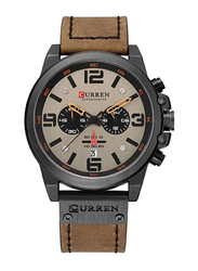 Curren Analog Watch for Men with Leather Band, Water Resistant and Chronograph, 8351, Brown-Grey