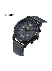 Curren Analog Watch for Men with Leather Band, Chronograph, J1713GY-KM, Black