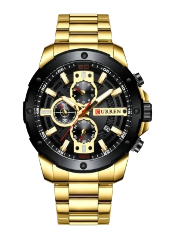Curren Stylish Analog Wrist Watch for Men with Stainless Steel Band, Water Resistant and Chronograph, J4006G, Gold-Black