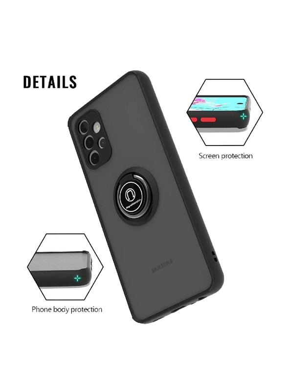 Samsung Galaxy A72 5G Bumper Slim Thin Matte Mobile Phone Case Cover with 360 Rotational Car Mount Magnetic Ring Holder, Black