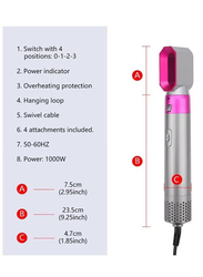 5 in 1 Hot Air Brush Styler Negative Ion Hair Straightener, Silver/Pink