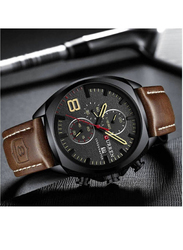 Curren Analog Calendar Wrist Watch for Men with Leather Band, Water Resistant and Chronograph, Brown-Black