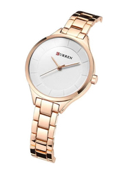 Curren Quartz Analog Watch for Women with Stainless Steel Band, Water Resistant, 9015, Gold-White