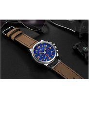 Curren Analog Watch for Men with Leather Band, Water Resistant and Chronography, 8314, Brown-Blue
