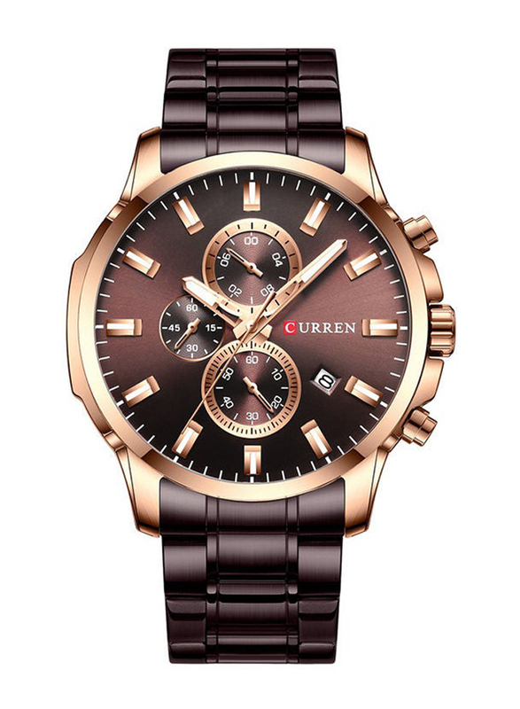 Curren Analog Watch for Men with Stainless Steel Band, Water Resistant, J4338BR-KM, Brown