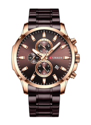 Curren Analog Watch for Men with Stainless Steel Band, Water Resistant, J4338BR-KM, Brown
