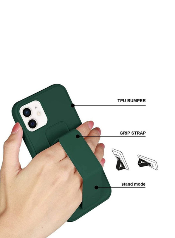 Apple iPhone 12 Pro Max Protective Mobile Phone Case Cover with Finger Grip Stand, Green