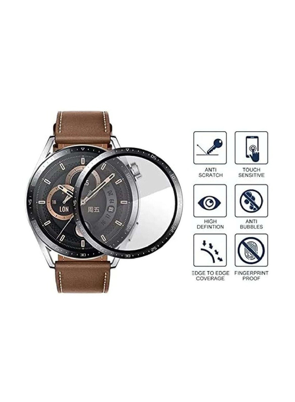 Tempered Glass Screen Protector for Huawei Watch GT3 Pro 46 mm, Clear/Black