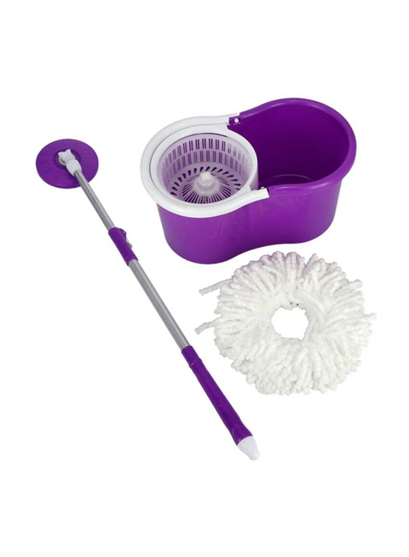 Royalford Easy 360 Degree Spinning Mop & Bucket Set with Extended Easy Press Stainless Steel Handle & Easy Wring Dryer Basket for Home, Kitchen & Floor Cleaning, Rf9443, Purple/White