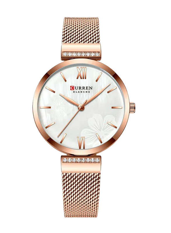 Curren Analog Watch for Women with Stainless Steel Band, Water Resistant, J4268RG, Rose Gold-Beige
