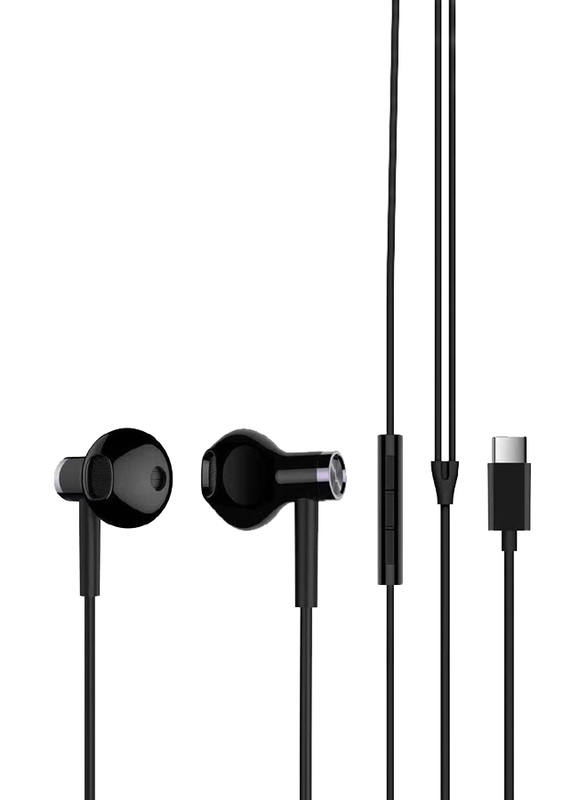 Wired In-Ear Earphones Type-C Dual Unit Half with Mic For Samsung Xiaomi Huawei Tablets Apple and Notebooks, Black