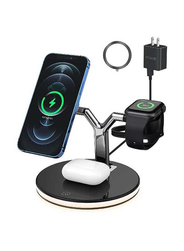 4 in 1 Wireless Magnetic Wireless Charger Fast Charging Stand for Apple iWatch/AirPods/iPhone 12/11/11pro/11pro Max/X/XR, Black