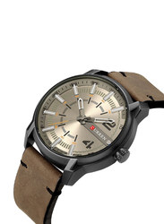 Curren Stylish Analog Watch for Men with Leather Band, J3111GYW-KM, Beige-Brown