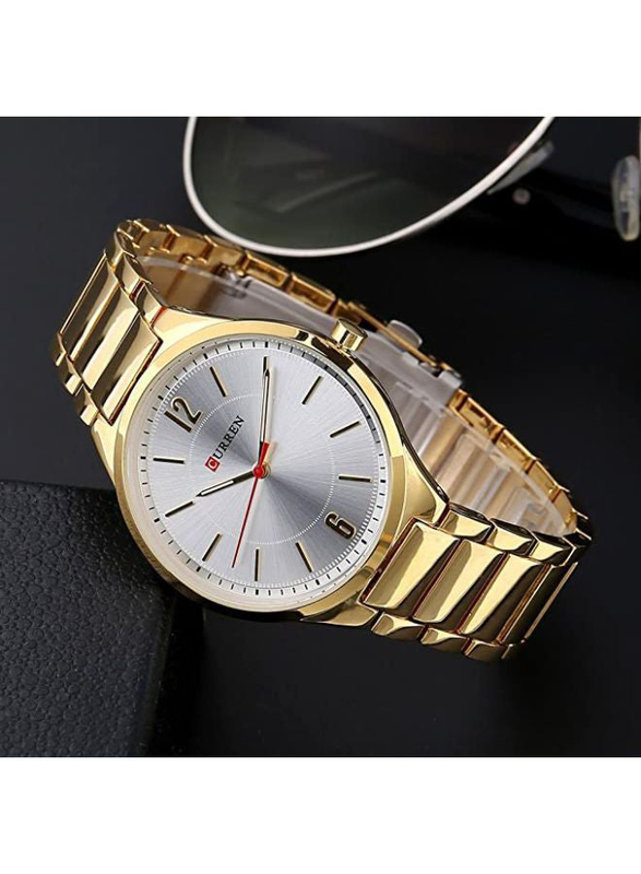 Curren Analog Watch for Men with Stainless Steel Band, Water Resistant, 8280, Gold-White