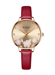 Curren Analog Watch for Women with Leather Band, Water Resistant, J-4896RO, Red-Gold