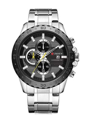 Curren Analog Watch for Men with Stainless Steel Band, Water Resistant, 8334, Silver-Black