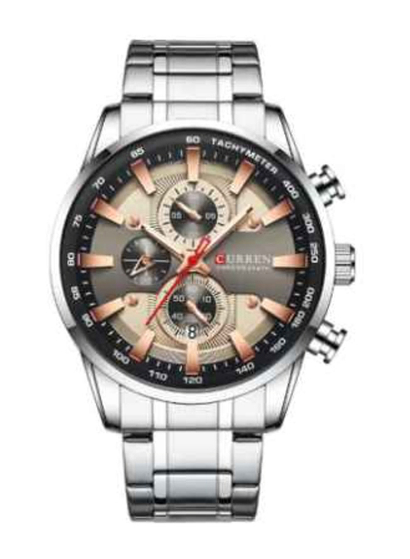 Curren Analog Watch for Men with Alloy Band, Chronograph, J4516S-GY-KM, Silver-Multicolour