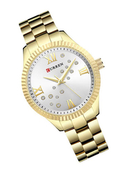 Curren Analog Watch for Women with Alloy Band, Water Resistant, 9009, Gold-Silver