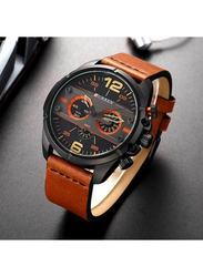 Curren Analog Watch for Men with Leather Band, Water Resistant and Chronograph, WT-CU-8259-B#D1, Brown-Black