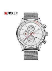 Curren Stylish Analog + Digital Wrist Watch for Men with Alloy Band, Water Resistant, Silver-Silver/White