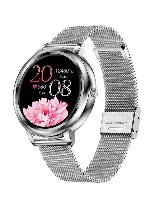 Bluetooth Smartwatch, Fitness Tracking, Heart Rate, Blood Pressure, Sleeping Monitor, Touch Screen for Women, Silver
