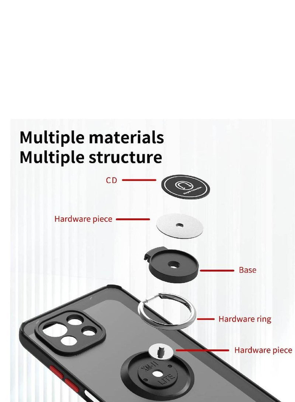 Xiaomi Mi 11 Lite Matte Mobile Phone Case Cover with 360 Degree Rotate Metal Magnetic Ring Kickstand, Black