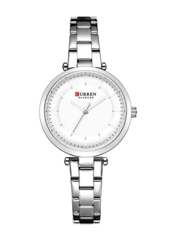 Curren Analog Watch for Women with Stainless Steel Band, Water Resistant, 9054, Silver-White