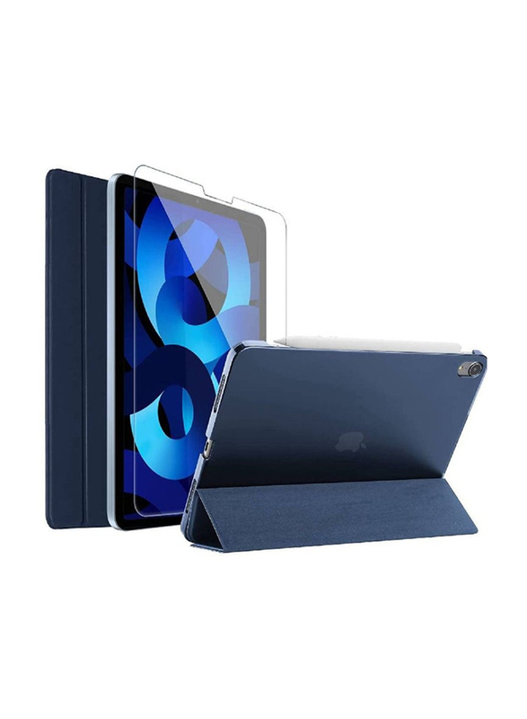 Apple iPad Air 5 10.9-Inch 2020 Slim Fit Lightweight Smart Trifold Tablet Stand with Tempered Glass Screen Protector, Blue/Clear