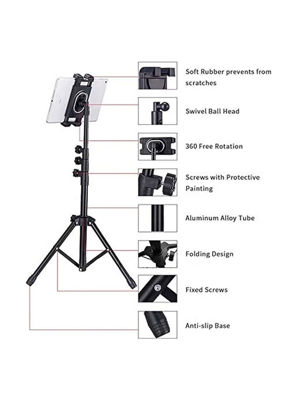 Universal 6 to 13-inch Telescopic Tripod Tablet Stand, Black