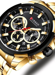 Curren Analog Watch for Men with Alloy Band, Chronograph, 8361, Gold-Black