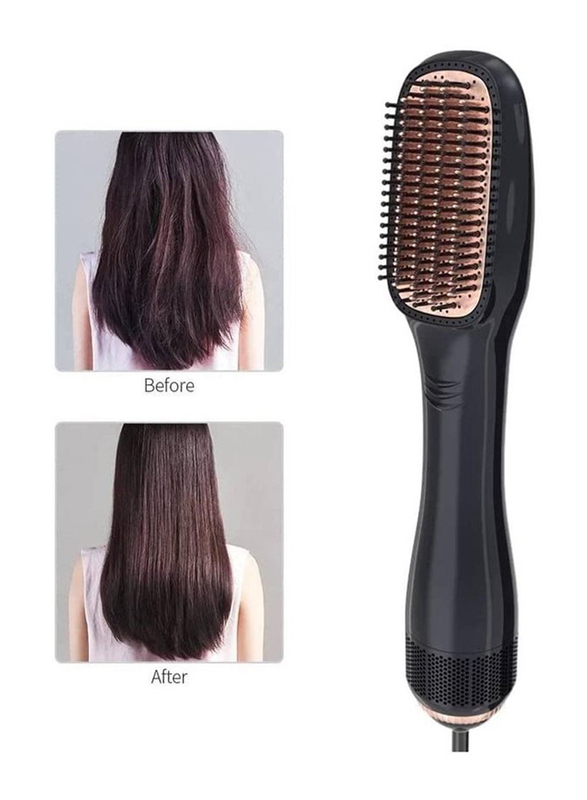 3-in-1 Professional Hair Straightening Brush Hot Air Styling Comb, Black/Brown