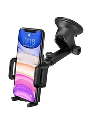 One Button Release 360 Degree Rotatable Extendable Arm Stand Universal Car Cradle Phone Mount for Mobile Phones, Black