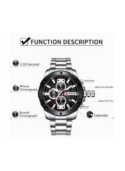 Curren Analog Watch for Men with Stainless Steel Band, Water Resistant & Chronograph, J4057S-KM, Black-Silver