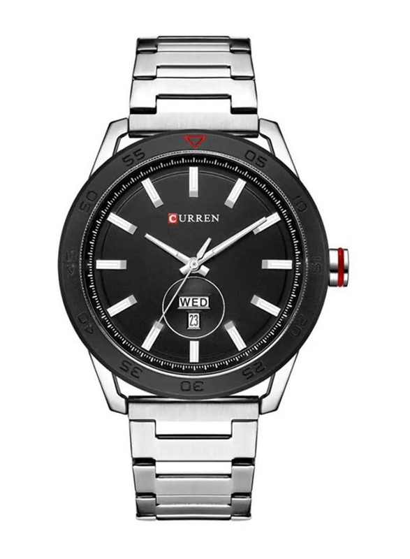Curren Analog Watch for Men with Stainless Steel Band, Water Resistant, N89058663A, Silver-Black