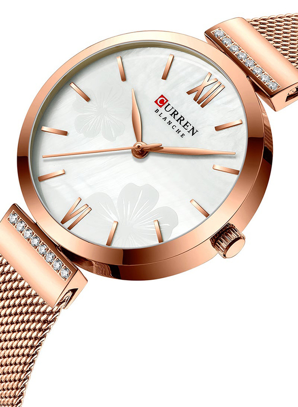 Curren Analog Watch for Women with Stainless Steel Band, Water Resistant, 9067, Rose Gold-White