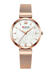 Curren Analog Watch for Women with Stainless Steel Band, Water Resistant, 9067, Rose Gold-White