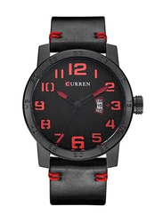 Curren Analog Watch for Men with Leather Band, Water Resistant, M-8254-4, Black